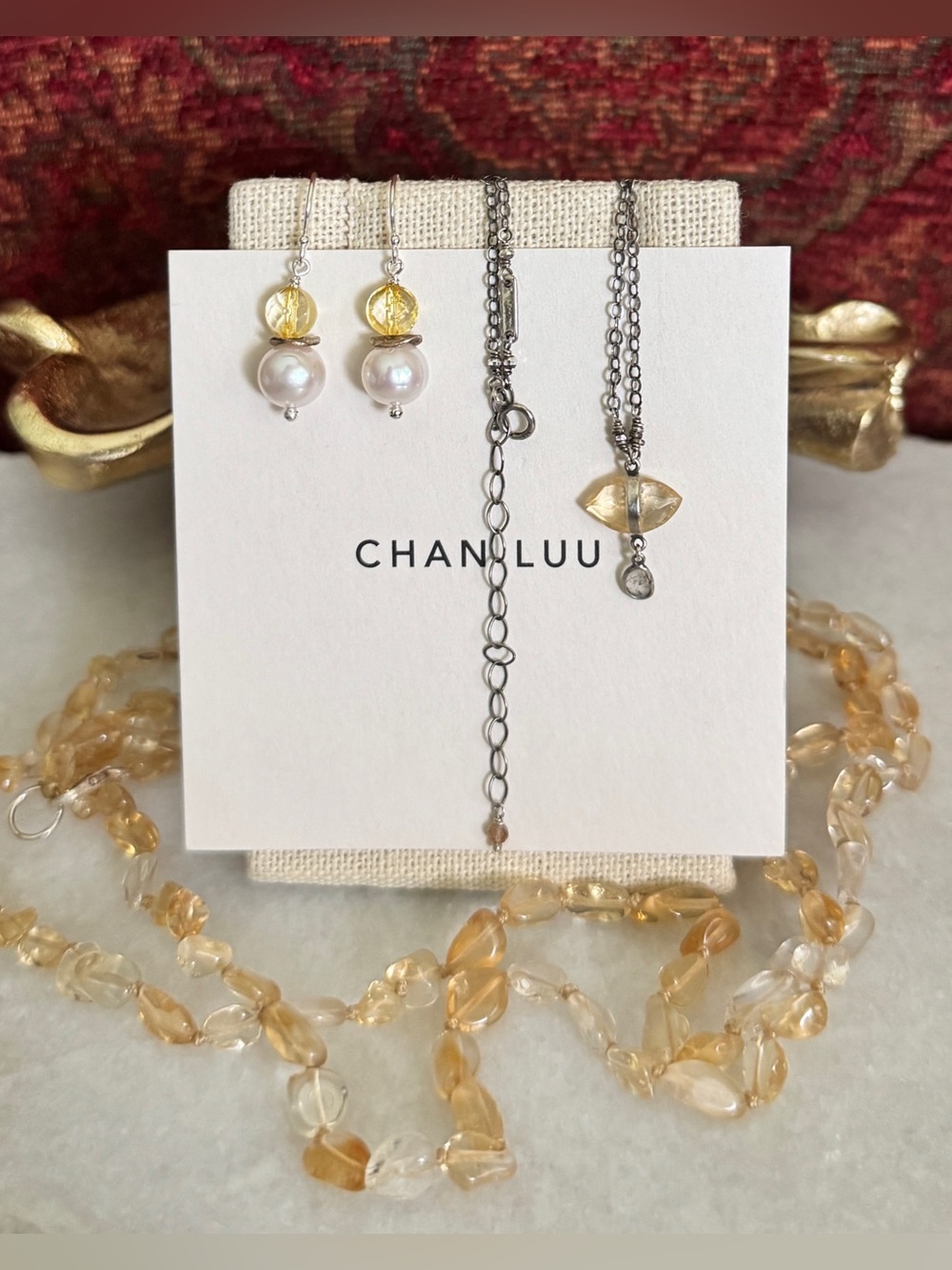 NEW $180 Chan Luu FINE Citrine Marquise/Diamond Slice 💎 Pendant Necklace ~ Boho!